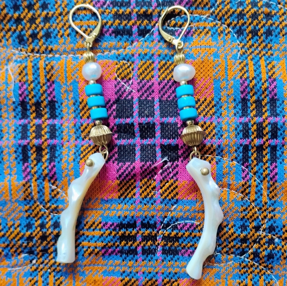 Handmade Turquoise + Mother Of Pearl Earrings